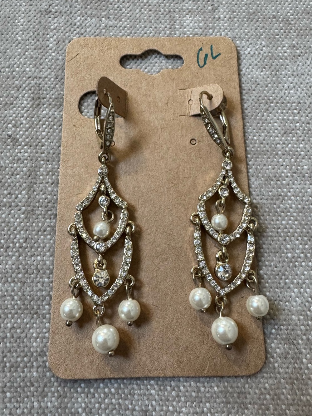 Gold-Tone Pearl & Crystal Chandelier Earrings - Lever Hook Drop Earrings